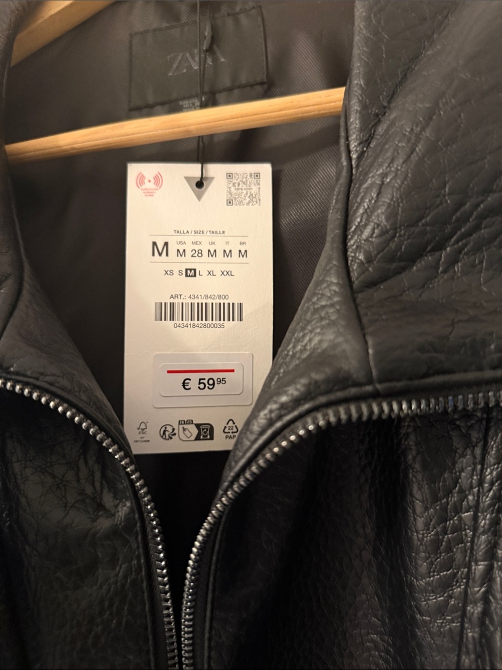 Zara Black Faux Leather High-Neck Biker Jacket - Picture 2 of 3